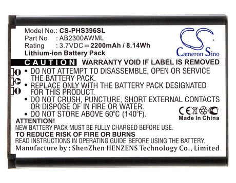 3.7V, Li-ion, 2200mAh, SmartPhone battery fits Philips, Ab2300awml, S396, Xenium S396, 8.14Wh Mobile, SmartPhone Cameron Sino Technology Limited (Smartphone)
