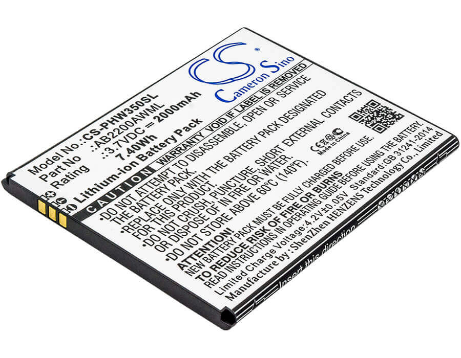 3.7V, Li-ion, 2000mAh, SmartPhone battery fits Philips, Ab2200awml, W3500, W3509, 7.4Wh Mobile, SmartPhone Cameron Sino Technology Limited (Smartphone)
