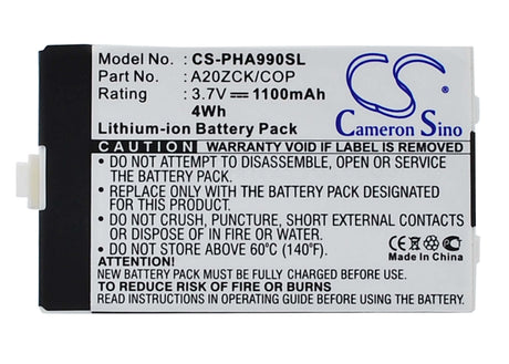 3.7V, Li-ion, 1100mAh, SmartPhone battery fits Philips, A20zck/cop, Xenium 9@9d, Xenium 9a9a, 4.07Wh Mobile, SmartPhone Cameron Sino Technology Limited (Smartphone)