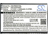 3.7V, Li-ion, 1450mAh, SmartPhone battery fits Philips, Ab1530dwmt, Xenium Ct311, Xenium E311, 5.37Wh Mobile, SmartPhone Cameron Sino Technology Limited (Suspended)
