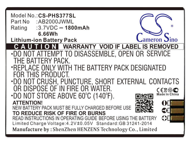 3.7V, Li-ion, 1500mAh, SmartPhone battery fits Philips, Ab1600ewml, Xenium E350, 5.55Wh Mobile, SmartPhone Cameron Sino Technology Limited (Smartphone)