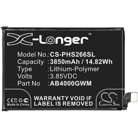 3.85V, Li-Polymer, 3850mAh, SmartPhone battery fits Philips, Ab4000gwm, Xenium S266, 14.82Wh Mobile, SmartPhone Cameron Sino Technology Limited (Smartphone)