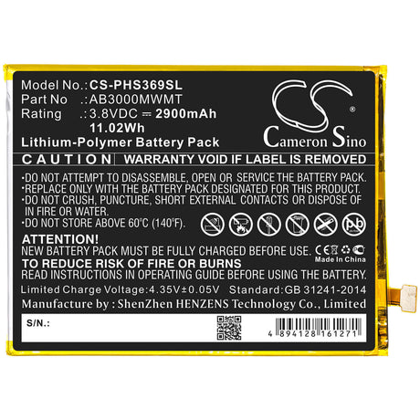 3.8V, Li-Polymer, 2900mAh, SmartPhone battery fits Philips, Ab3000mwmt, Xenium S369, 11.02Wh Mobile, SmartPhone Cameron Sino Technology Limited (Smartphone)