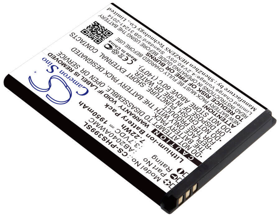 3.7V, Li-ion, 1950mAh, SmartPhone battery fits Philips, Ab2040awmc, Xenium S399, 7.22Wh Mobile, SmartPhone Cameron Sino Technology Limited (Smartphone)