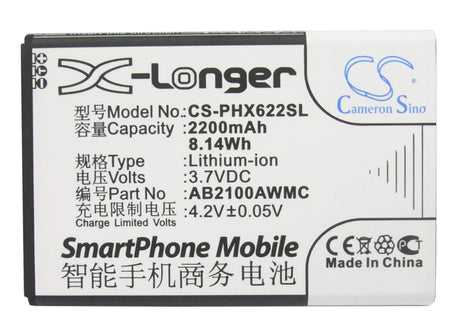 3.7V, Li-ion, 2200mAh, SmartPhone battery fits Philips, Ab2100awmc, V726, W632, 8.14Wh Mobile, SmartPhone Cameron Sino Technology Limited (Smartphone)