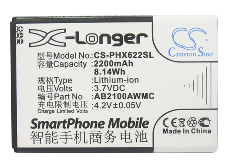 3.7V, Li-ion, 2200mAh, SmartPhone battery fits Philips, Ab2100awmc, V726, W632, 8.14Wh Mobile, SmartPhone Cameron Sino Technology Limited (Smartphone)