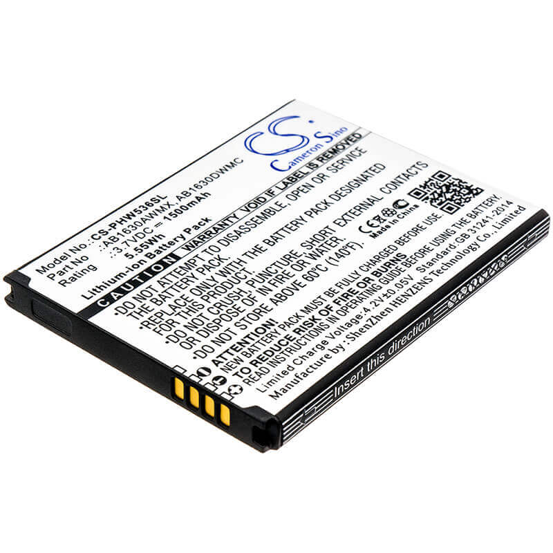 3.7V, Li-ion, 1500mAh, SmartPhone battery fits Philips, Ab1630awmx, Ctw536, D633, 5.55Wh Mobile, SmartPhone Cameron Sino Technology Limited (Suspended)