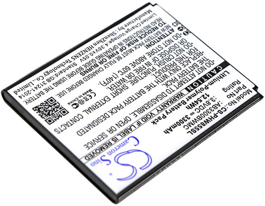 3.8V, Li-Polymer, 3300mAh, SmartPhone battery fits Philips, Ab3300bwmc, W8555, W8560, 12.54Wh Mobile, SmartPhone Cameron Sino Technology Limited (Smartphone)