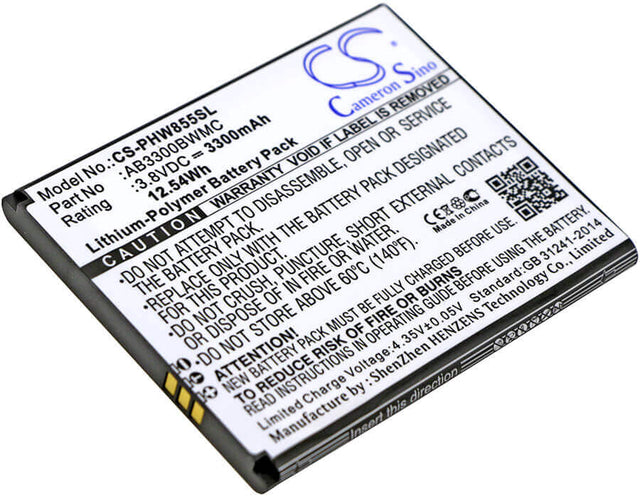 3.8V, Li-Polymer, 3300mAh, SmartPhone battery fits Philips, Ab3300bwmc, W8555, W8560, 12.54Wh Mobile, SmartPhone Cameron Sino Technology Limited (Smartphone)