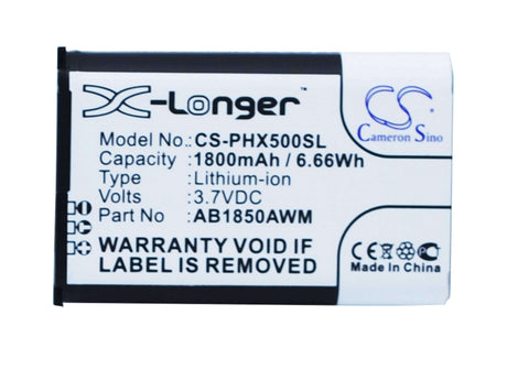 3.7V, Li-ion, 1800mAh, SmartPhone battery fits Philips, Ab1850awm, Ab1720awm, Ab1790awm, 6.66Wh Mobile, SmartPhone Cameron Sino Technology Limited (Smartphone)