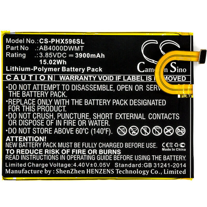 3.85V, Li-Polymer, 3900mAh, SmartPhone battery fits Philips, Ab4000dwmt, Xenium Ctx596, Xenium X596, 15.02Wh Mobile, SmartPhone Cameron Sino Technology Limited (Smartphone)