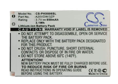 3.7V, Li-ion, 850mAh, SmartPhone battery fits Philips, A20vdw/3zp, Xenium X606, 3.15Wh Mobile, SmartPhone Cameron Sino Technology Limited (Smartphone)