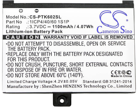 3.7V, Li-ion, 1100mAh, E-book, E-reader battery fits Pocketbook, 1icp4/40/60 1s1p, Pro 602, Pro 603, 4.07Wh E-book, E-reader Cameron Sino Technology Limited