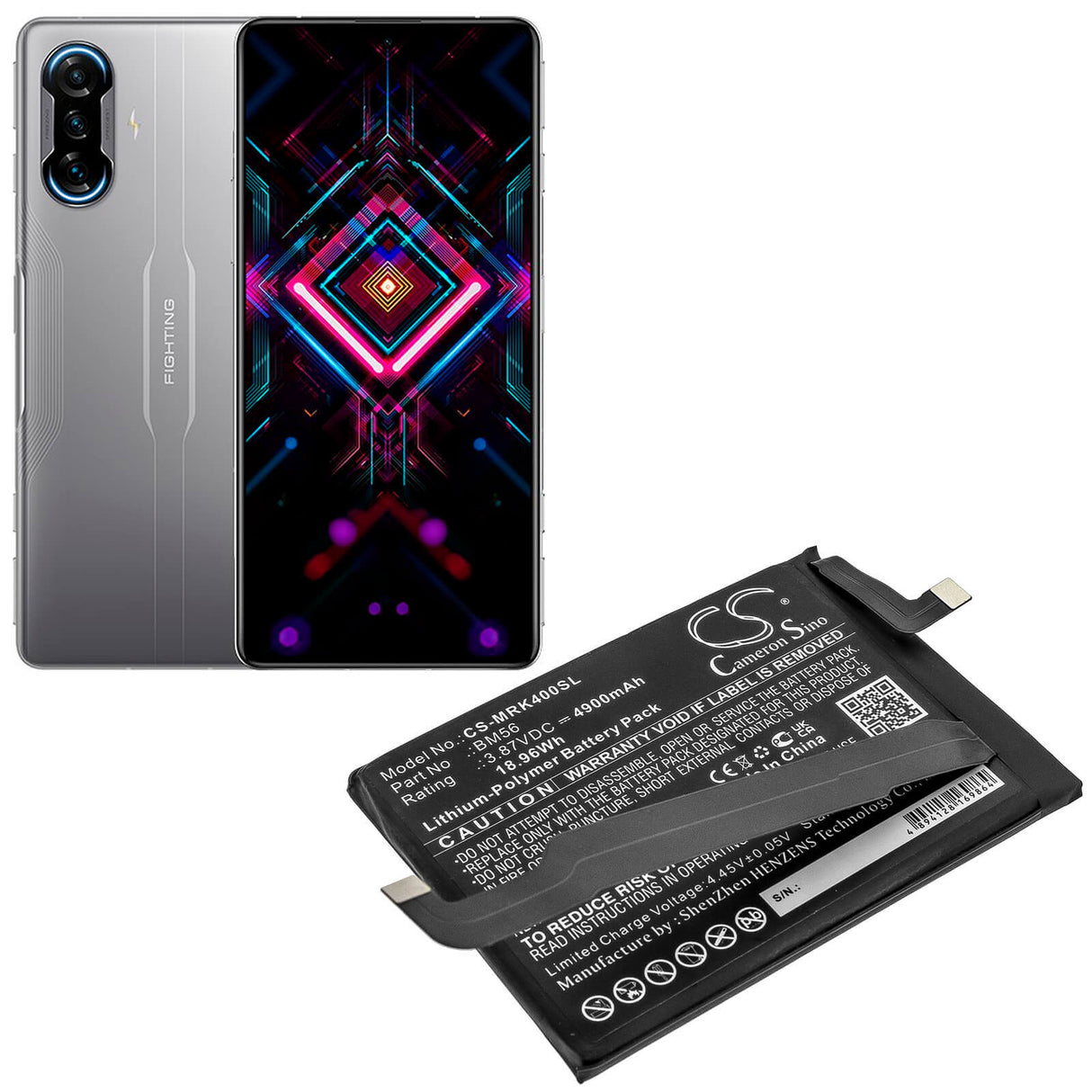 3.87V, Li-Polymer, 4900mAh, SmartPhone battery fits Poco, Redmi, Bm56, F3 Gt 5g, M2104k10i, 18.96Wh Mobile, SmartPhone Cameron Sino Technology Limited (Smartphone)