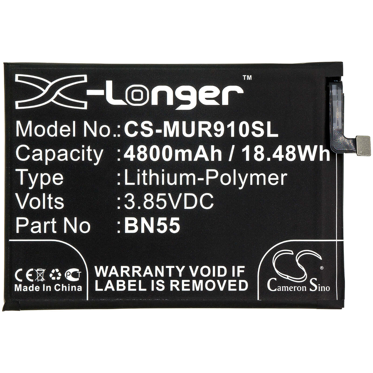 3.85V, Li-Polymer, 4800mAh, SmartPhone battery fits Pocophone, Redmi, Xiaomi, Bn55, M2003j6ci, Poco M2 Pro, 18.48Wh Mobile, SmartPhone Cameron Sino Technology Limited (Smartphone)