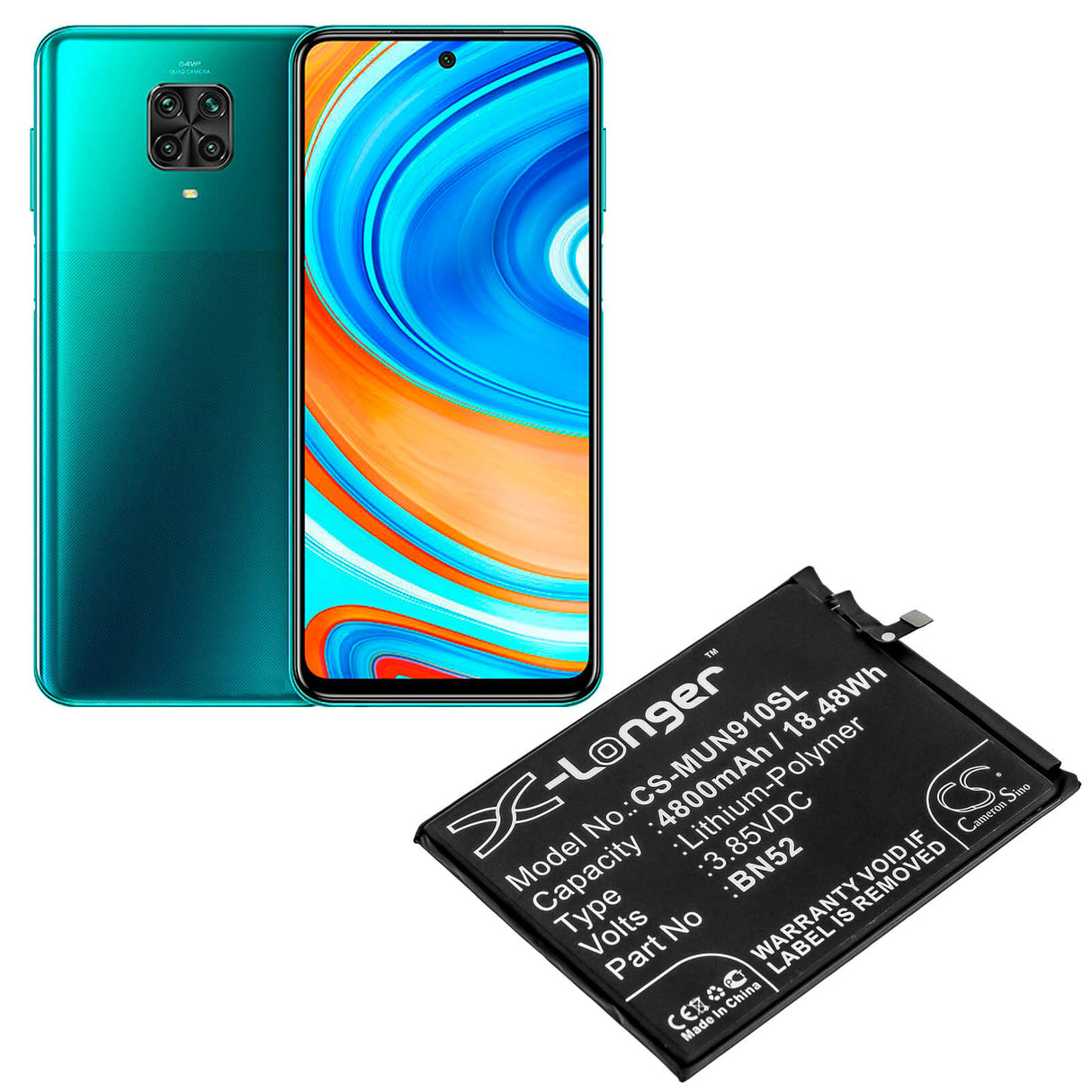 3.85V, Li-Polymer, 4800mAh, SmartPhone battery fits Pocophone, Redmi, Bn52, M2003j6ci, Poco M2 Pro, 18.48Wh Mobile, SmartPhone Cameron Sino Technology Limited (Smartphone)