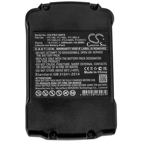 18.0V, Li-ion, 2500mAh, Power Tools battery fits Porter Cable, Pc18b, Pc1800d, Pc1800l, 45Wh Power Tools Cameron Sino Technology Limited (Power Tools)