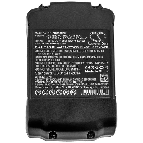 18.0V, Li-ion, 5000mAh, Power Tools battery fits Porter Cable, Pc18b, Pc1800d, Pc1800l, 90Wh Power Tools Cameron Sino Technology Limited (Power Tools)