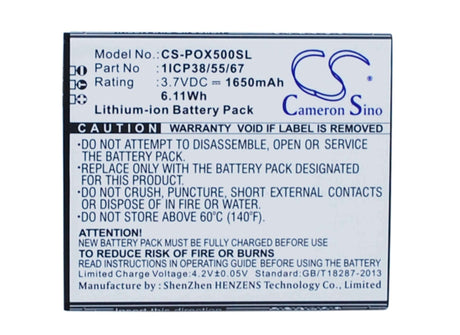 3.7V, Li-ion, 1650mAh, SmartPhone battery fits Posh, Navon, 1icp38/55/67, Mizu D500, Mizu D501, 6.11Wh Mobile, SmartPhone Cameron Sino Technology Limited (Smartphone)