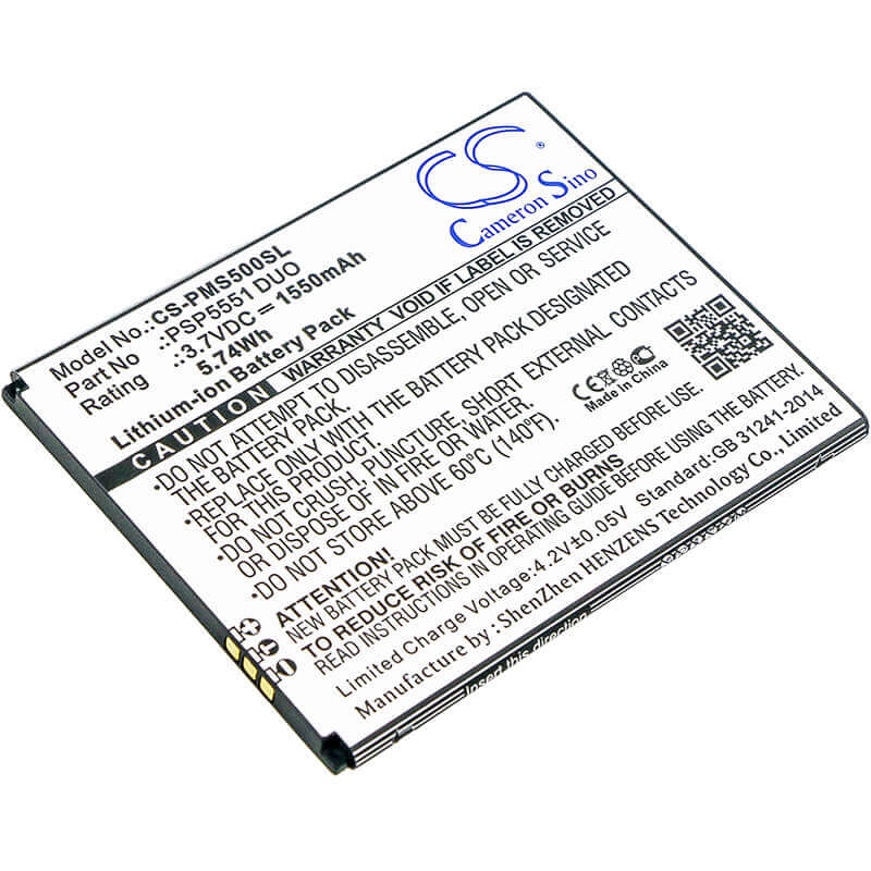 3.7V, Li-ion, 1550mAh, SmartPhone battery fits Prestigio, Psp5551 Duo, Grace S5, Psp5551 Duo, 5.74Wh Mobile, SmartPhone Cameron Sino Technology Limited (Smartphone)