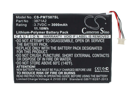 3.7V, Li-Polymer, 3000mAh, Tablet battery fits Prestigio, 3871a2, Multipad 7.0 Ultra Duo, Pmt5877c, 11.10Wh Tablet Cameron Sino Technology Limited