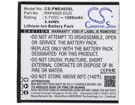 3.7V, Li-ion, 1200mAh, SmartPhone battery fits Prestigio, Pap4020 Duo, Multiphone 4025 Duo, 4.44Wh Mobile, SmartPhone Cameron Sino Technology Limited (Suspended)