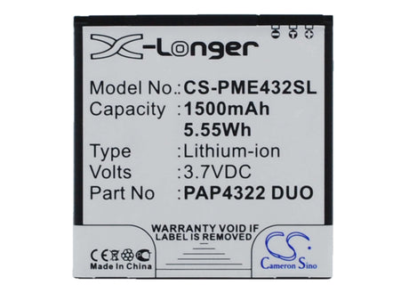 3.7V, Li-ion, 1500mAh, SmartPhone battery fits Prestigio, Pap4322 Duo, Multiphone 4322 Duo, 5.55Wh Mobile, SmartPhone Cameron Sino Technology Limited (Smartphone)