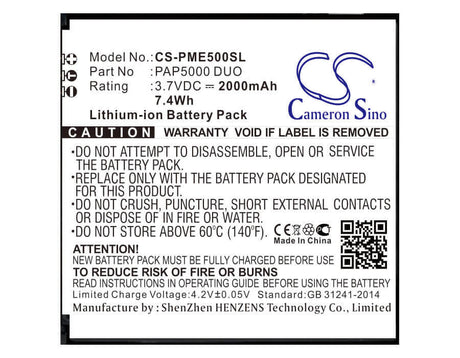 3.7V, Li-ion, 2000mAh, SmartPhone battery fits Prestigio, Pap5000 Duo, 5000 Duo, Multiphone 5000 Duo, 7.4Wh Mobile, SmartPhone Cameron Sino Technology Limited (Smartphone)
