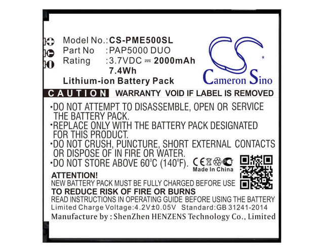 3.7V, Li-ion, 2000mAh, SmartPhone battery fits Prestigio, Pap5000 Duo, 5000 Duo, Multiphone 5000 Duo, 7.4Wh Mobile, SmartPhone Cameron Sino Technology Limited (Smartphone)