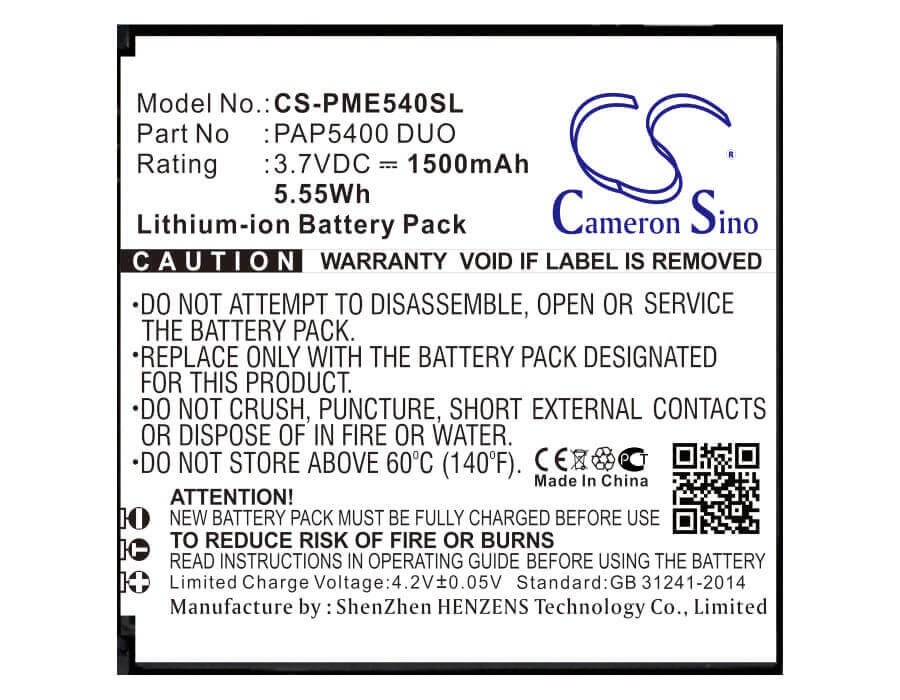 3.7V, Li-ion, 1500mAh, SmartPhone battery fits Prestigio, Pap5400 Duo, 5400 Duo, Multiphone 5400 Duo, 5.55Wh Mobile, SmartPhone Cameron Sino Technology Limited (Smartphone)