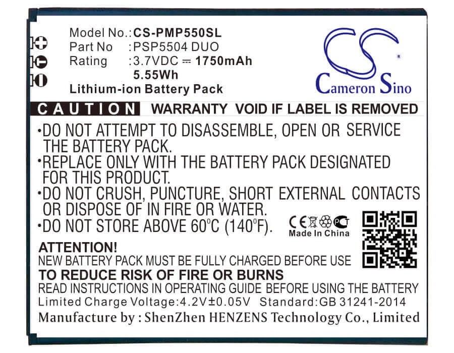 3.7V, Li-ion, 1800mAh, SmartPhone battery fits Prestigio, Psp5505 Duo, Multiphone 5505 Duo, 6.66Wh Mobile, SmartPhone Cameron Sino Technology Limited (Smartphone)