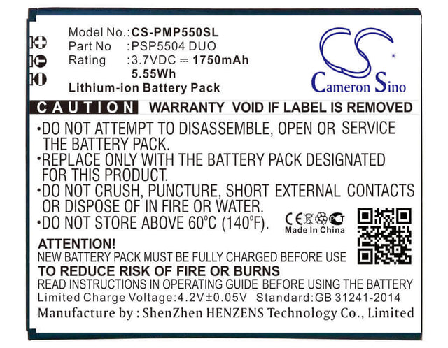 3.7V, Li-ion, 1800mAh, SmartPhone battery fits Prestigio, Psp5505 Duo, Multiphone 5505 Duo, 6.66Wh Mobile, SmartPhone Cameron Sino Technology Limited (Smartphone)
