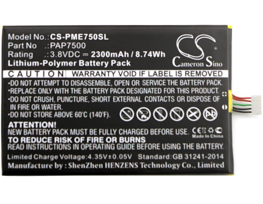3.8V, Li-Polymer, 2300mAh, SmartPhone battery fits Prestigio, Pap7500, Multiphone 7500, Pap7500, 8.74Wh Mobile, SmartPhone Cameron Sino Technology Limited (Suspended)
