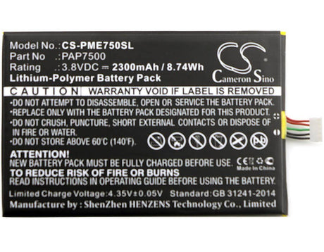 3.8V, Li-Polymer, 2300mAh, SmartPhone battery fits Prestigio, Pap7500, Multiphone 7500, Pap7500, 8.74Wh Mobile, SmartPhone Cameron Sino Technology Limited (Suspended)