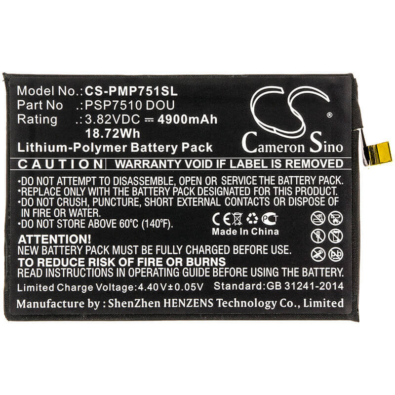 3.82V, Li-Polymer, 4900mAh, SmartPhone battery fits Prestigio, Psp7510 Dou, Muze C7 Duo, Psp7510 Dou, 18.72Wh Mobile, SmartPhone Cameron Sino Technology Limited (Smartphone)