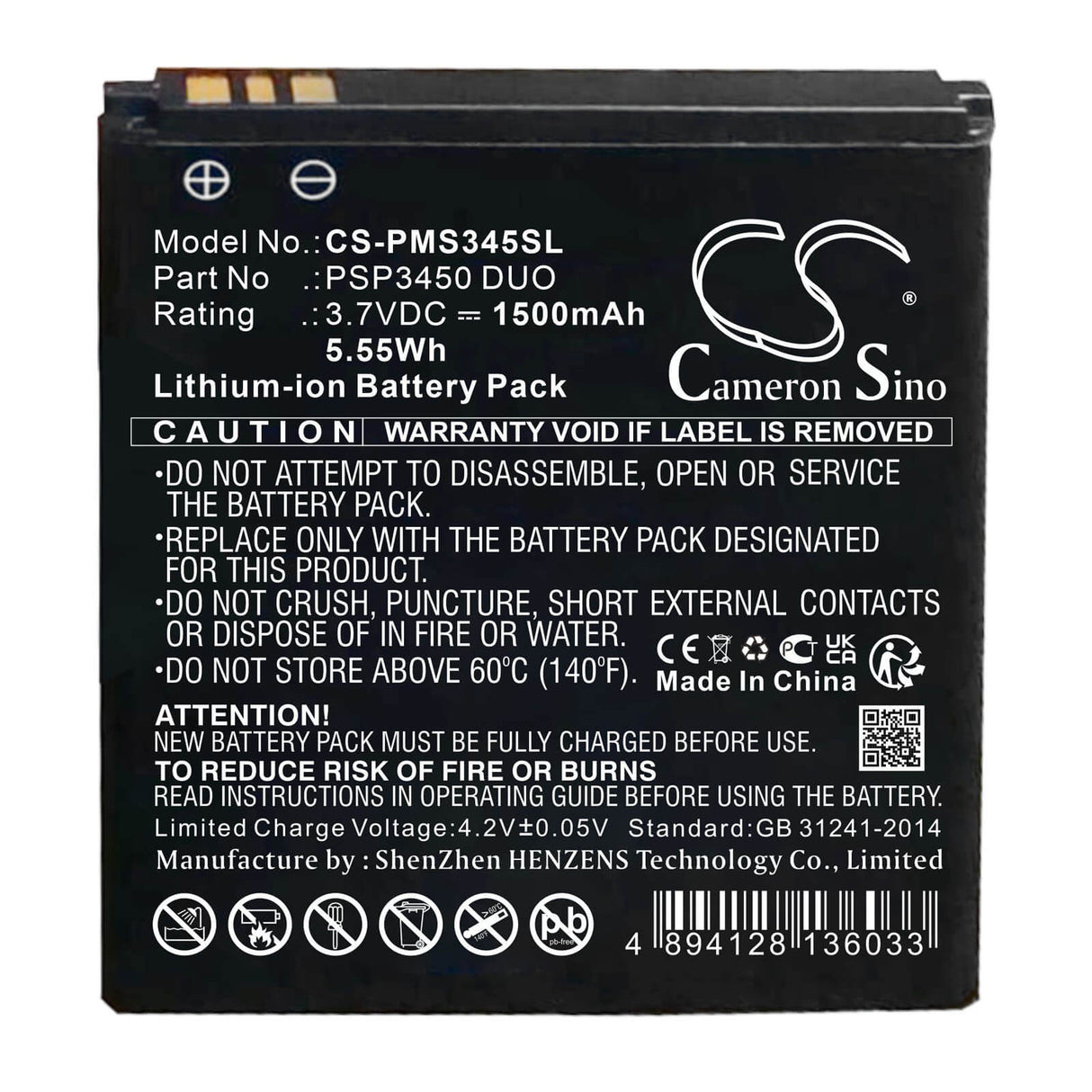 3.7V, Li-ion, 1500mAh, SmartPhone battery fits Prestigio, Psp3450 Duo, Psp3450 Duo, 5.55Wh Mobile, SmartPhone Cameron Sino Technology Limited (Smartphone)