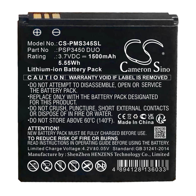 3.7V, Li-ion, 1500mAh, SmartPhone battery fits Prestigio, Psp3450 Duo, Psp3450 Duo, 5.55Wh Mobile, SmartPhone Cameron Sino Technology Limited (Smartphone)