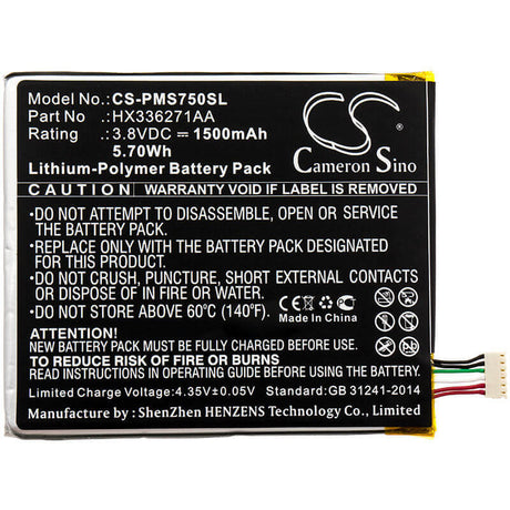 3.8V, Li-Polymer, 1500mAh, SmartPhone battery fits Prestigio, Hx336271aa, Psp7505 Duo, Psp7505duo, 5.7Wh Mobile, SmartPhone Cameron Sino Technology Limited (Smartphone)