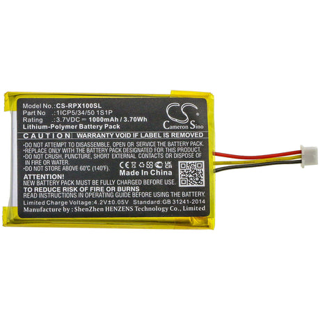 3.7V, Li-Polymer, 1000mAh, Headset battery fits Razer, 1icp5/34/50 1s1p, Nari Essential, Opus X, 3.7Wh Wireless Headset Cameron Sino Technology Limited