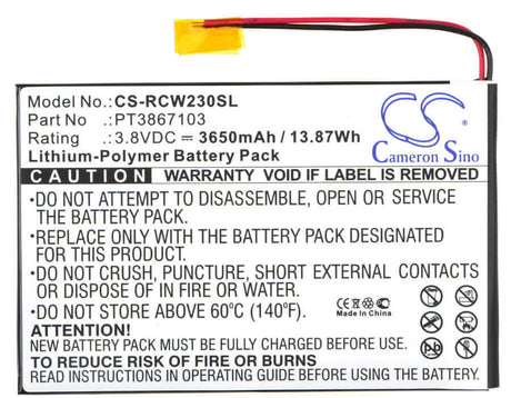 3.8V, Li-Polymer, 3650mAh, Tablet battery fits Rca, Pt3867103, 7", Rct6272w23, 13.87Wh Tablet Cameron Sino Technology Limited