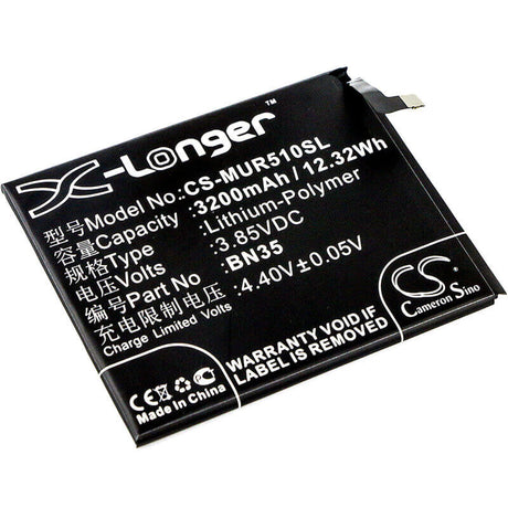3.85V, Li-Polymer, 3200mAh, SmartPhone battery fits Xiaomi, Redmi, Bn35, 5, 12.32Wh Mobile, SmartPhone Cameron Sino Technology Limited (Smartphone)