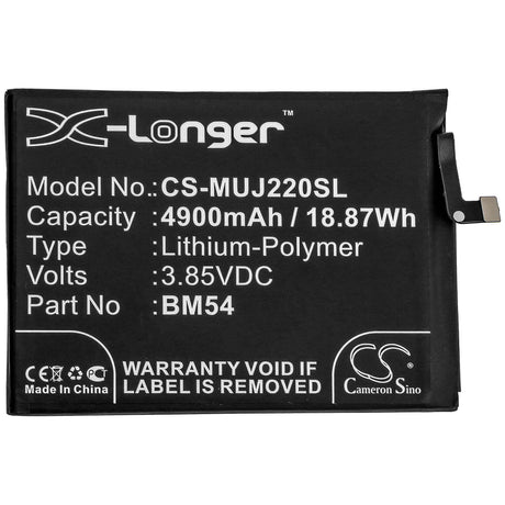 3.85V, Li-Polymer, 4900mAh, SmartPhone battery fits Redmi, Bm54, A001xm, M2007j22c, 18.87Wh Mobile, SmartPhone Cameron Sino Technology Limited (Smartphone)