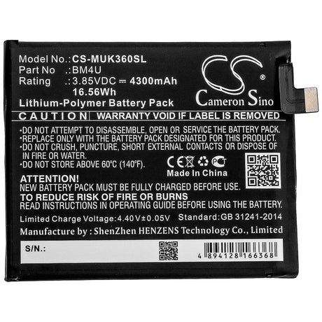 3.85V, Li-Polymer, 4300mAh, SmartPhone battery fits Redmi, Bm4u, K30 Ultra 5g, M2006j10c, 16.56Wh Mobile, SmartPhone Cameron Sino Technology Limited (Smartphone)
