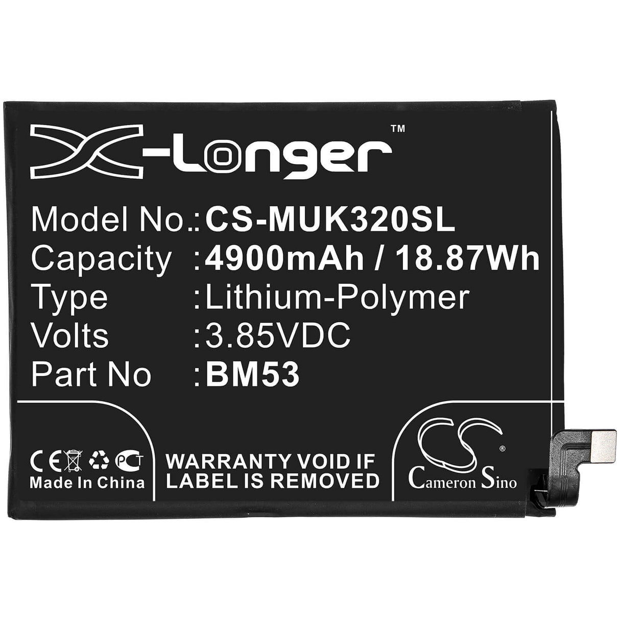 3.85V, Li-Polymer, 4900mAh, SmartPhone battery fits Xiaomi, Redmi, Bm53, K30s, M2007j3sc, 18.87Wh Mobile, SmartPhone Cameron Sino Technology Limited (Smartphone)