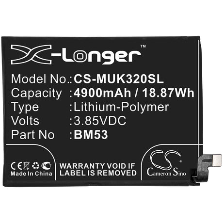 3.85V, Li-Polymer, 4900mAh, SmartPhone battery fits Xiaomi, Redmi, Bm53, K30s, M2007j3sc, 18.87Wh Mobile, SmartPhone Cameron Sino Technology Limited (Smartphone)