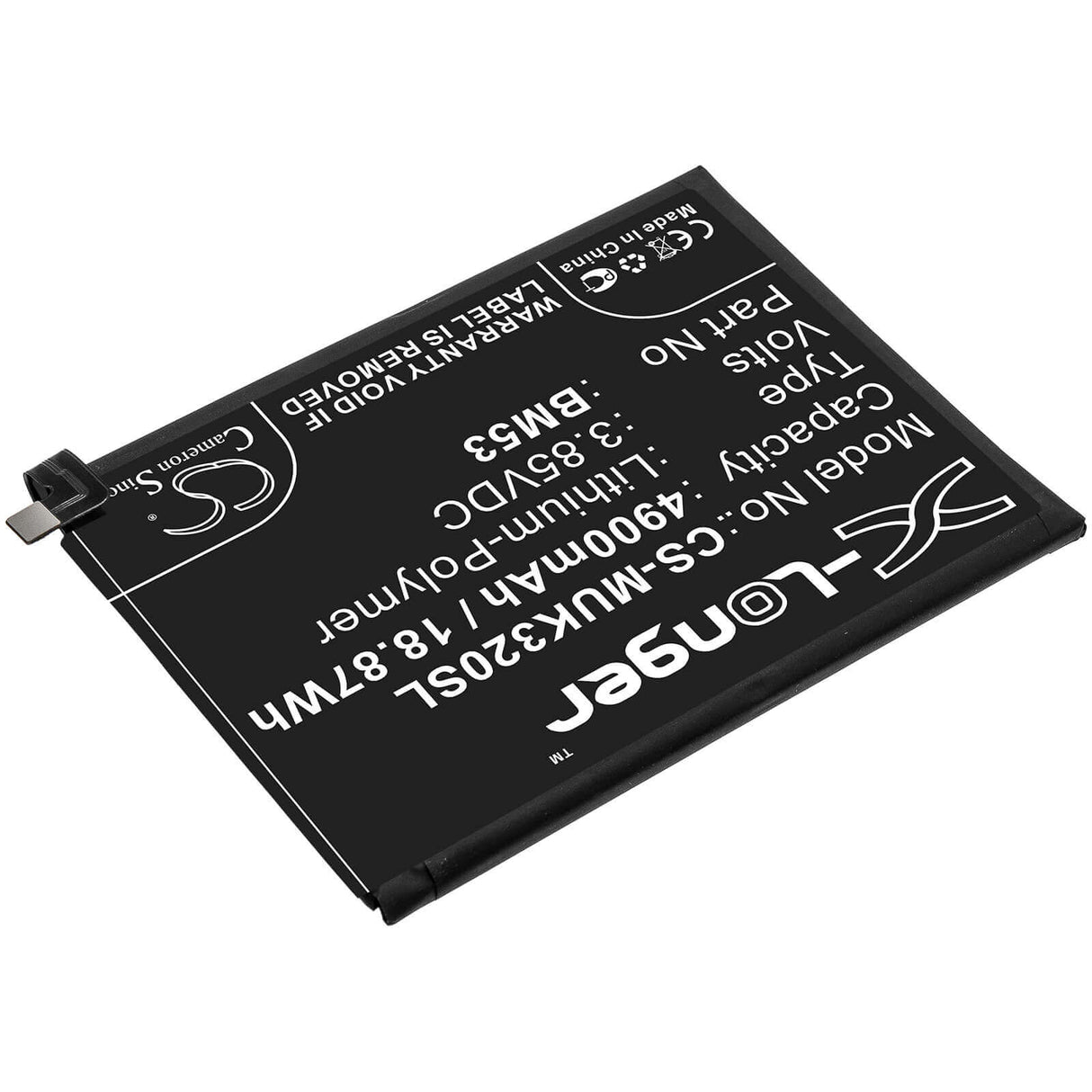 3.85V, Li-Polymer, 4900mAh, SmartPhone battery fits Xiaomi, Redmi, Bm53, K30s, M2007j3sc, 18.87Wh Mobile, SmartPhone Cameron Sino Technology Limited (Smartphone)