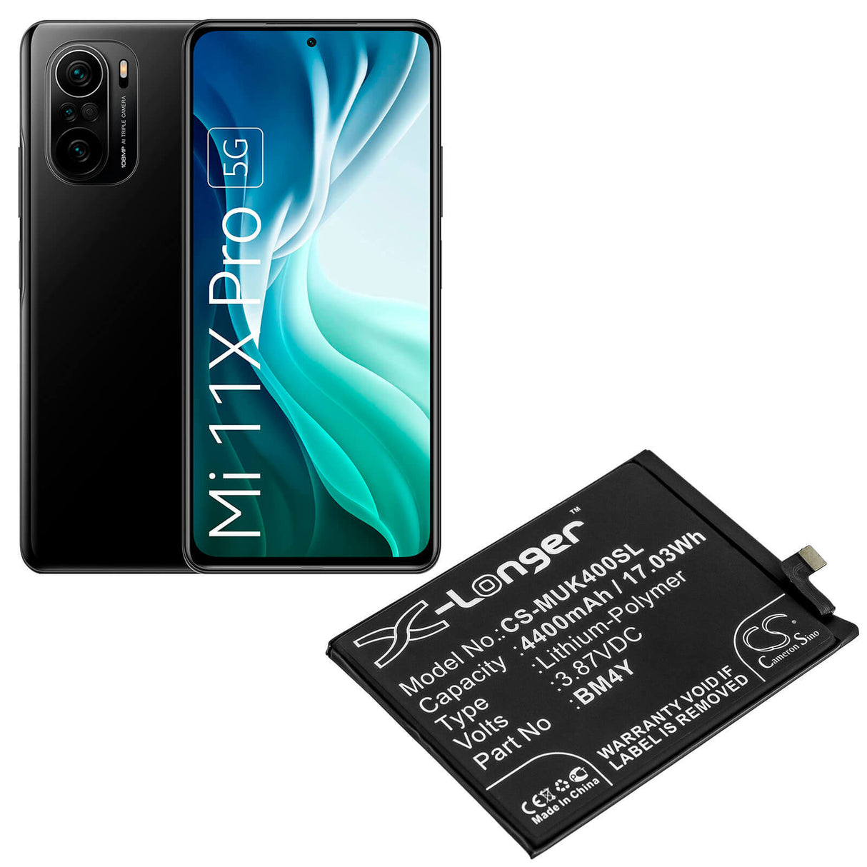 3.87V, Li-Polymer, 4400mAh, SmartPhone battery fits Redmi, Xiaomi, Bm4y, K40 5g, K40 Pro 5g, 17.03Wh Mobile, SmartPhone Cameron Sino Technology Limited (Smartphone)