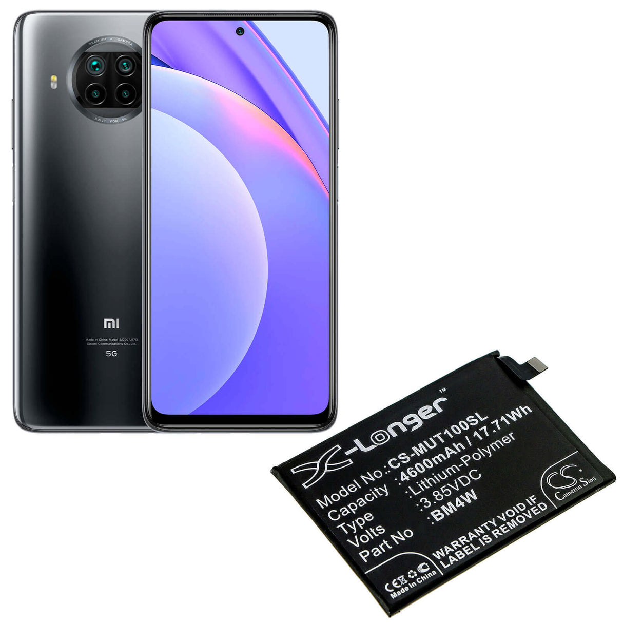 3.85V, Li-Polymer, 4600mAh, SmartPhone battery fits Xiaomi, Redmi, Bm4w, M2007j17c, Note 9 Pro 5g, 17.71Wh Mobile, SmartPhone Cameron Sino Technology Limited (Smartphone)