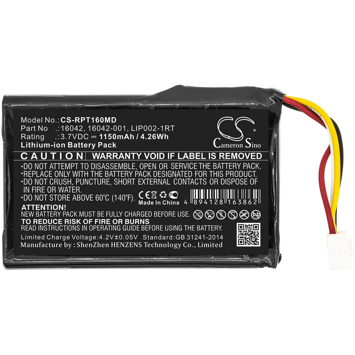 3.7V, Li-ion, 1150mAh, Medical battery fits Reichert, 16042, Ipac, 4.26Wh Medical Cameron Sino Technology Limited (Medical)