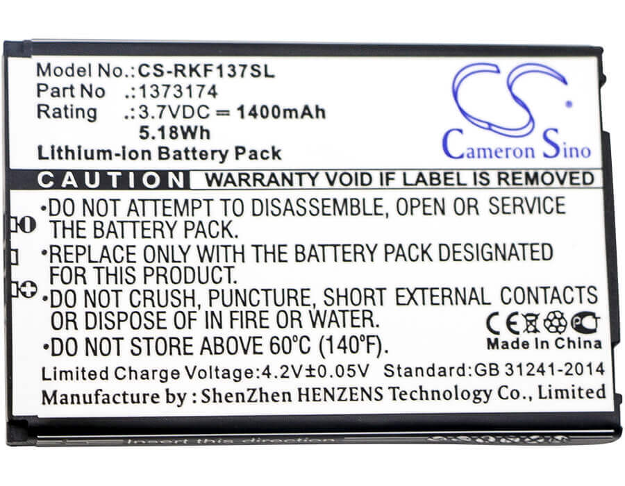Security Camera Battery For Renkforce, 1373174 3.7v, 1400mah - 5.18wh Home Security Camera Cameron Sino Technology Limited